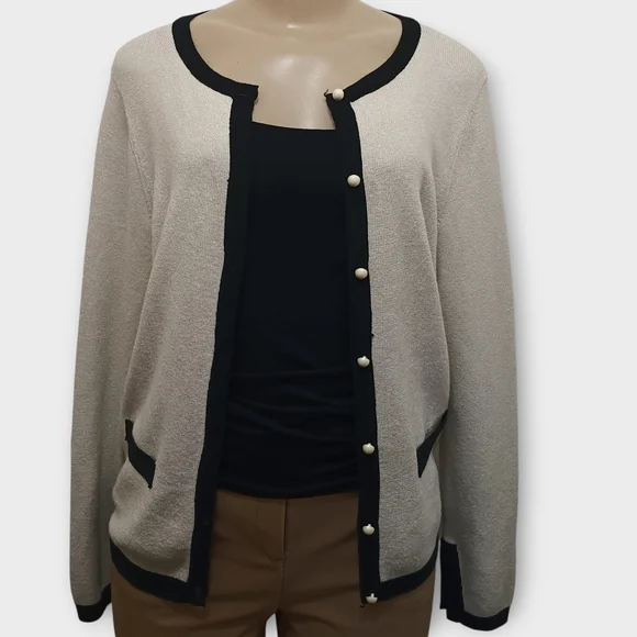 A New Day Metallic Silver Cardigan with Black Trim – Size S - Picture 2 of 6